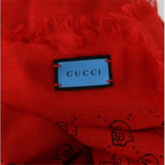 Gucci Ghost Red Silk GG Skull Print Large Square Scarf New Authentic - Picture 5 of 9
